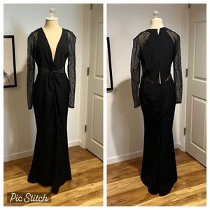 Topshop lace plunge neck long sleeves maxi black dress size 8